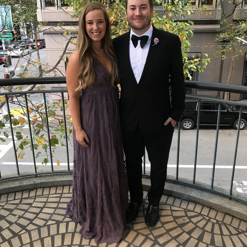 WORN ONCE - Purple Lace Backless Maxi Dress, Size Medium